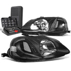 Pair of Black/Clear Signal Headlights for Honda Civic (1999–2000)