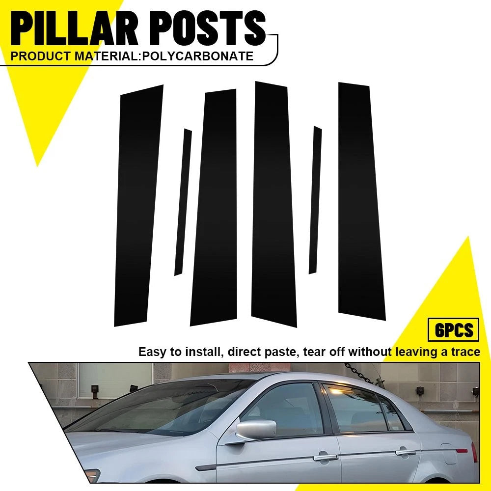 6pcs Black Window Pillar Post Molding Trim for Acura TL (2004–2008)