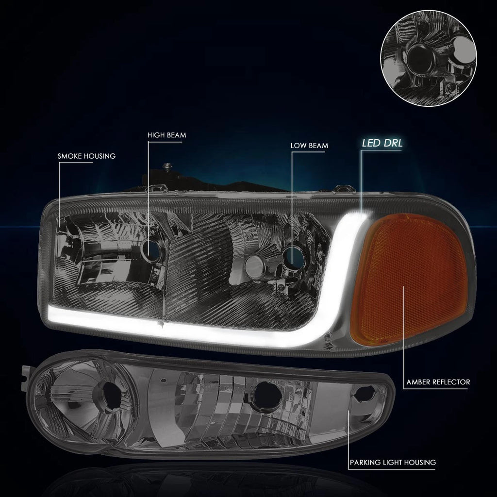Headlight with LED DRL for GMC Sierra/Yukon Denali (2001–2007) Smoked Lens