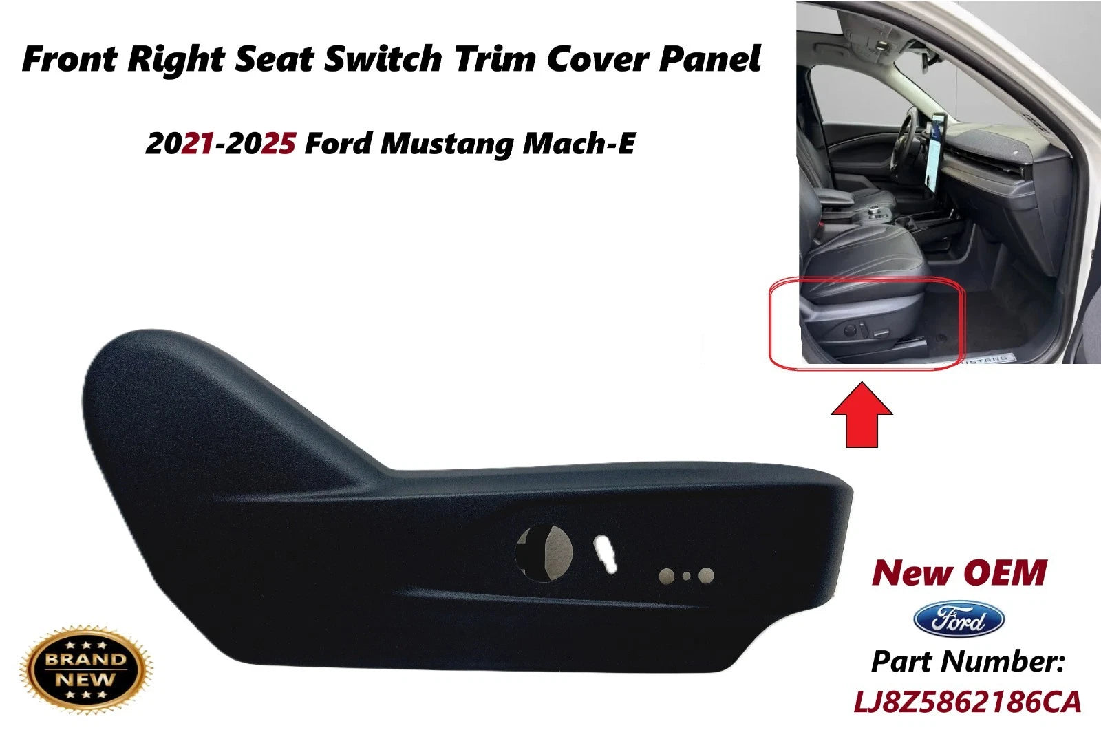 Front Right Seat Switch Trim Cover Panel for Ford Mustang Mach E (2021–2025)