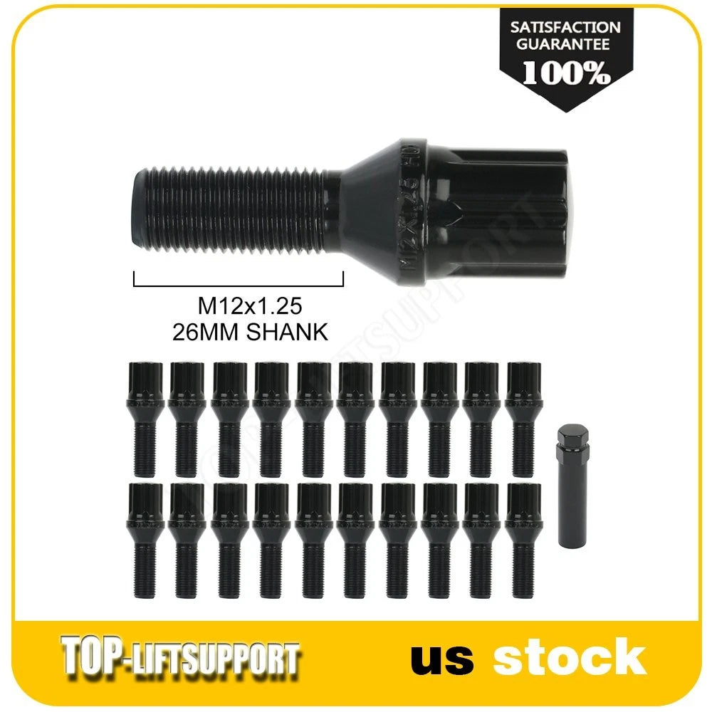 Set of 20 Black Wheel Lug Bolts M12x1.25 for Jeep Renegade, Dodge
