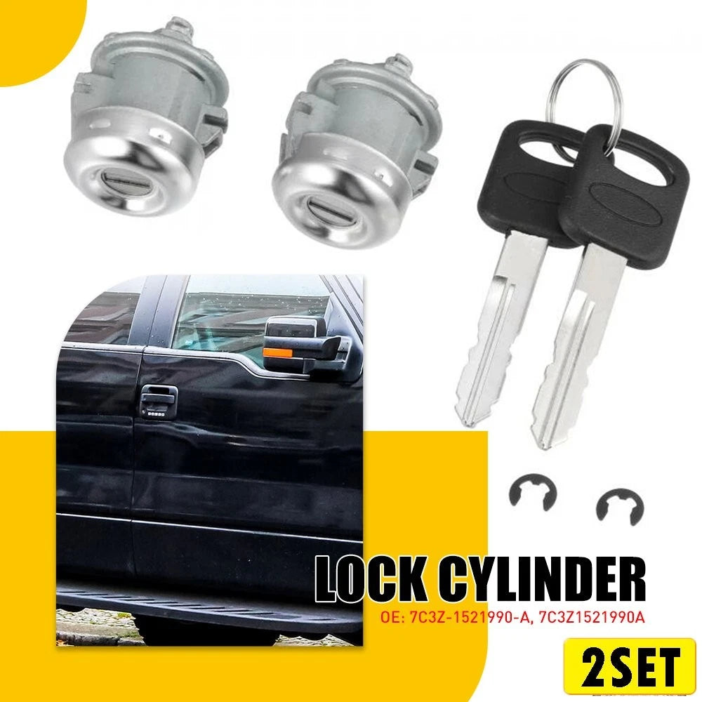Set of 2 Door Lock Cylinder & Keys 7C3Z1521990A for Ford F150 F250 F350 (1999–2016)
