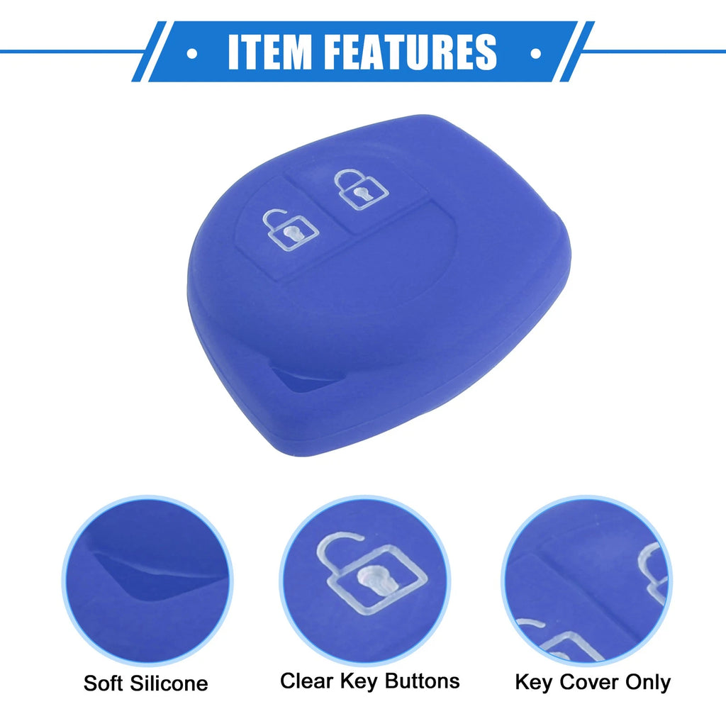 2X Car Remote Key Fob Case Protector for Suzuki (2 Button, Silicone, Dark Blue)