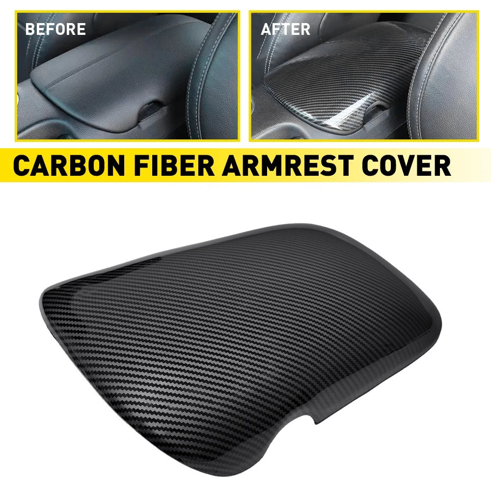 Carbon Fiber Armrest Box Cover Trim for Ford Mustang (2015–2024)