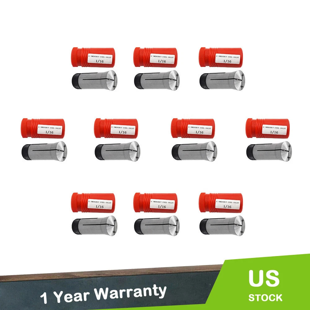 Set of 10 Emergency Steel Collets for Lathes & Fixtures (1/16")