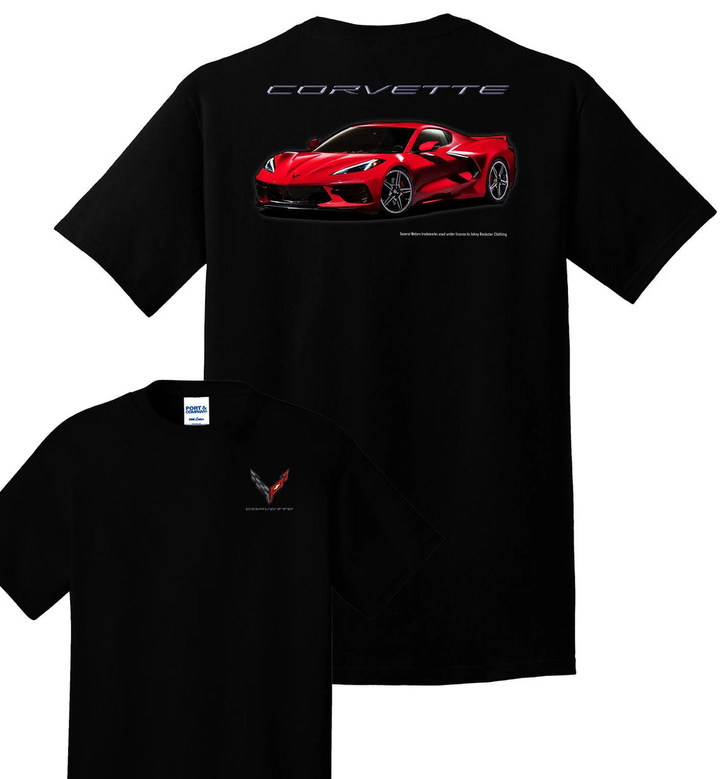 Torch Red Graphic Black T Shirt for Chevy Corvette C8 (2020–2024)