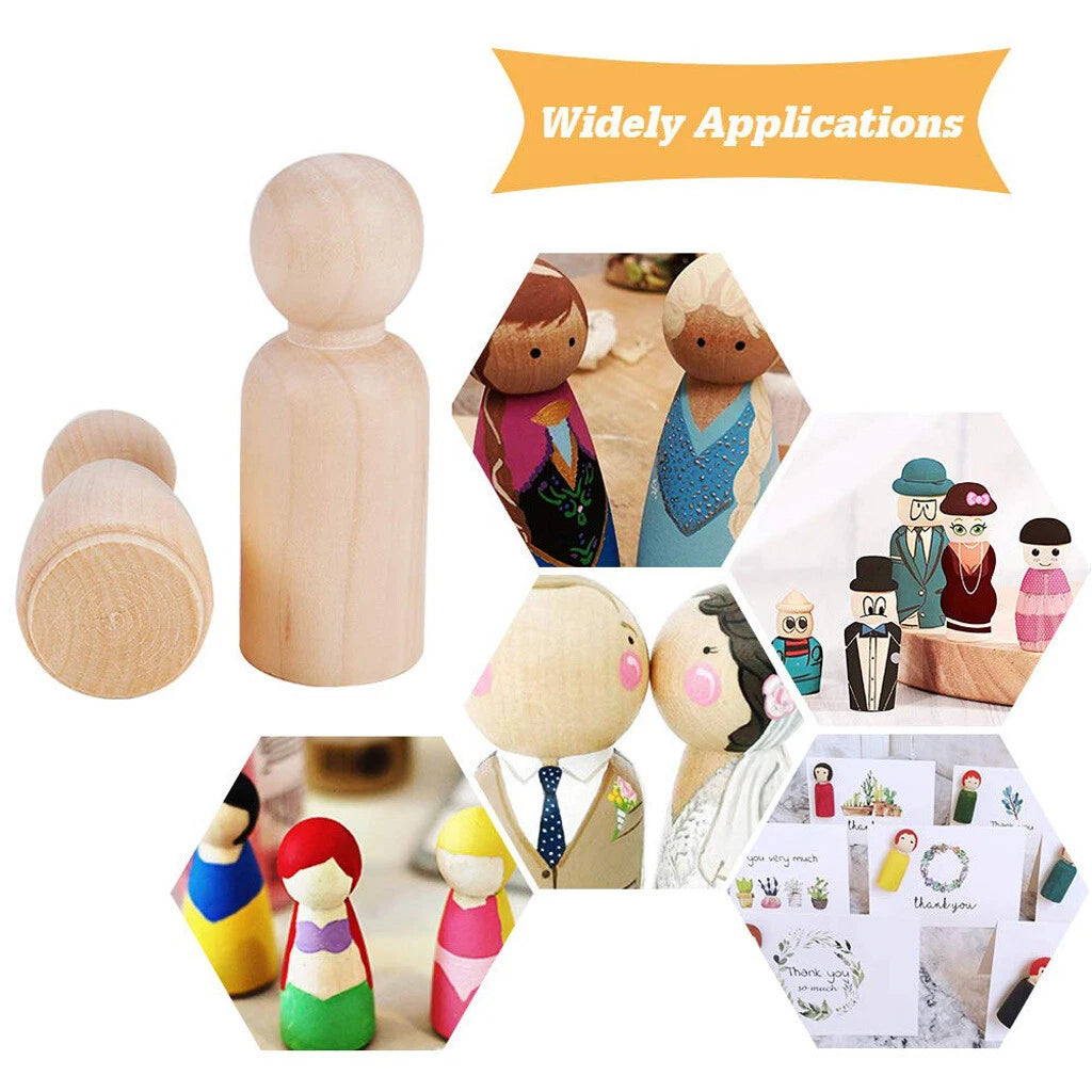 Set of 10 Wooden Peg Dolls for DIY Wedding Cake Toppers
