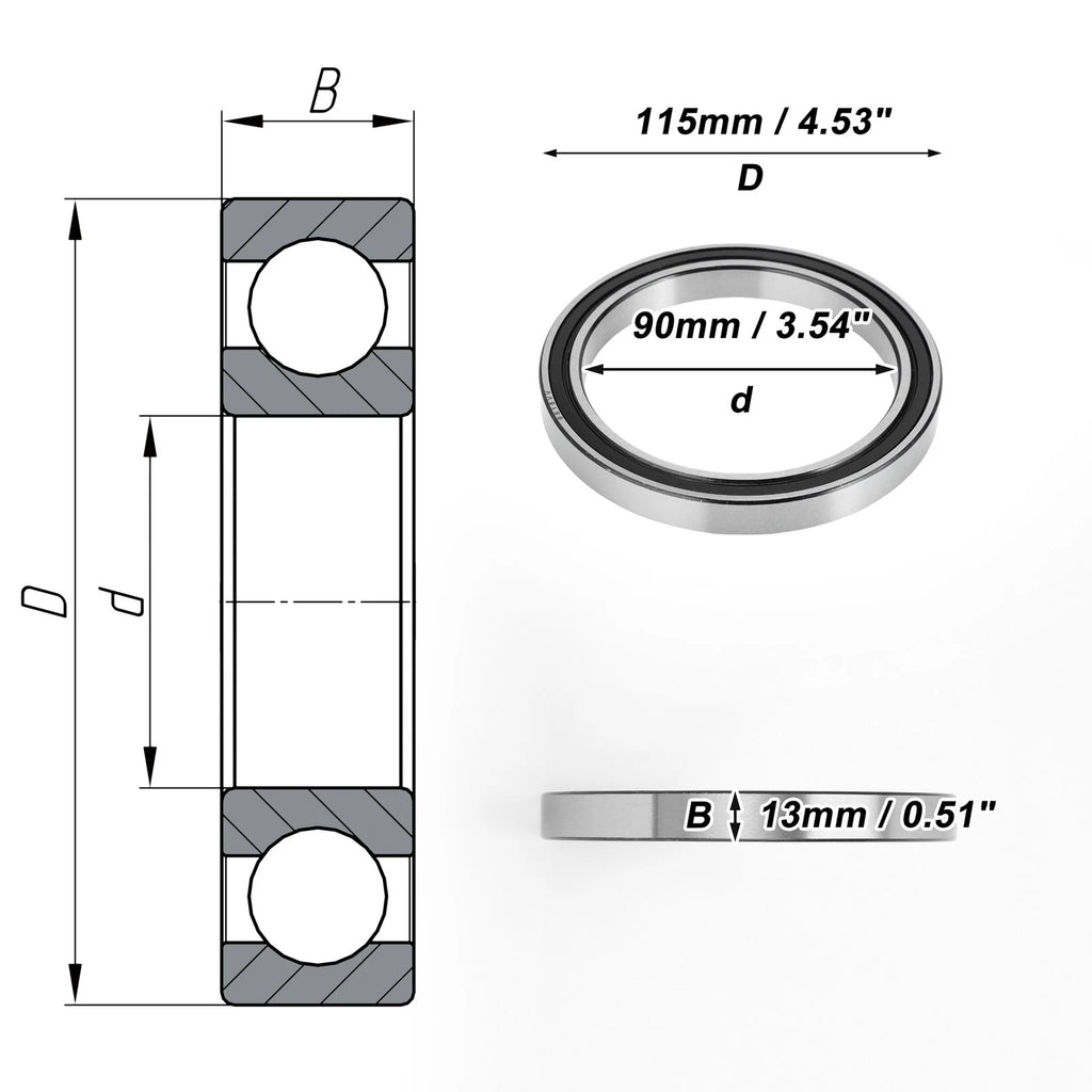 Deep Groove Ball Bearing 6818VV for Scooter Skateboard Wheel (90x115x13mm)