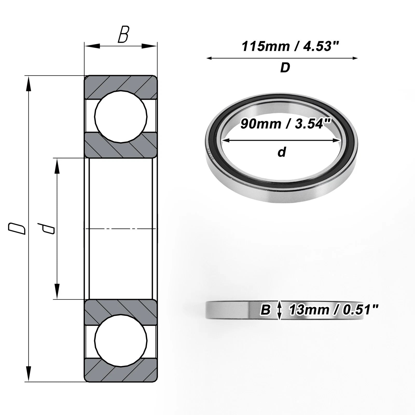 Deep Groove Ball Bearing 6818VV for Scooter Skateboard Wheel (90x115x13mm)