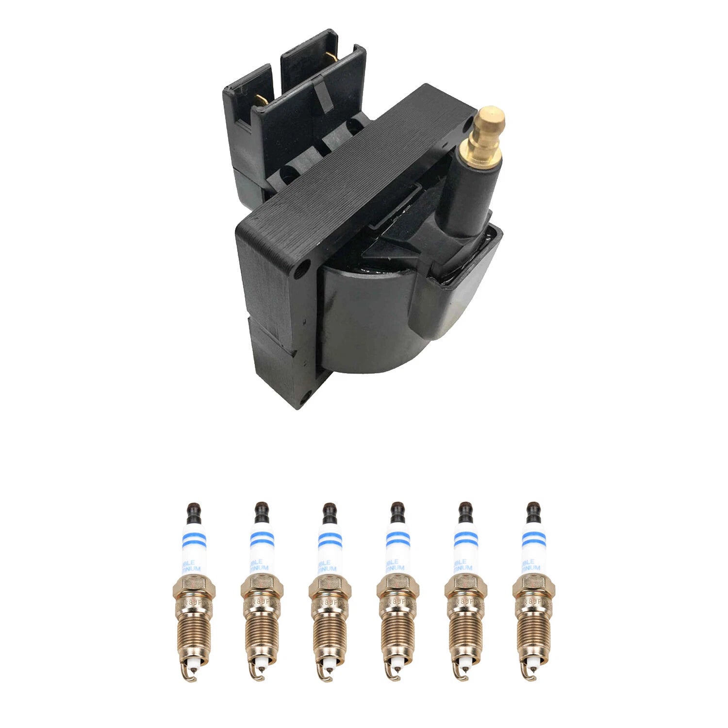 Set of 6 Hitachi Ignition Coils & Bosch Double Platinum Spark Plugs for Thunderbird V6