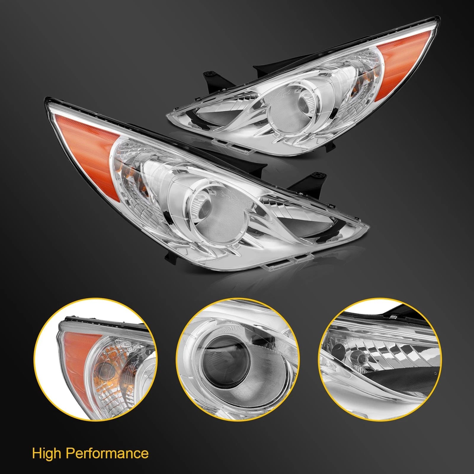 2X Headlight Assembly for Hyundai Sonata (2011–2014) with Projector