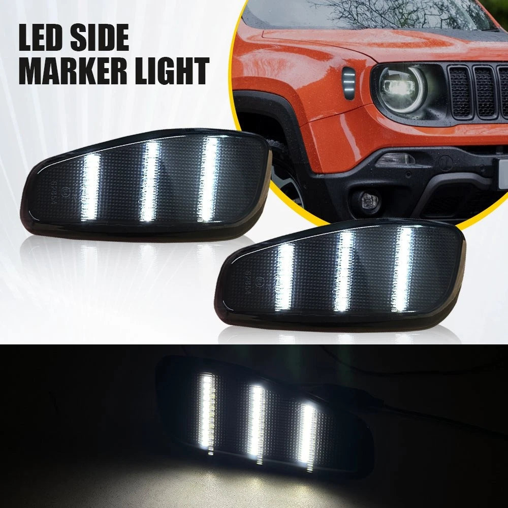 Smoked White LED Fender Front Side Marker Lights for Jeep Renegade (2015–2023)