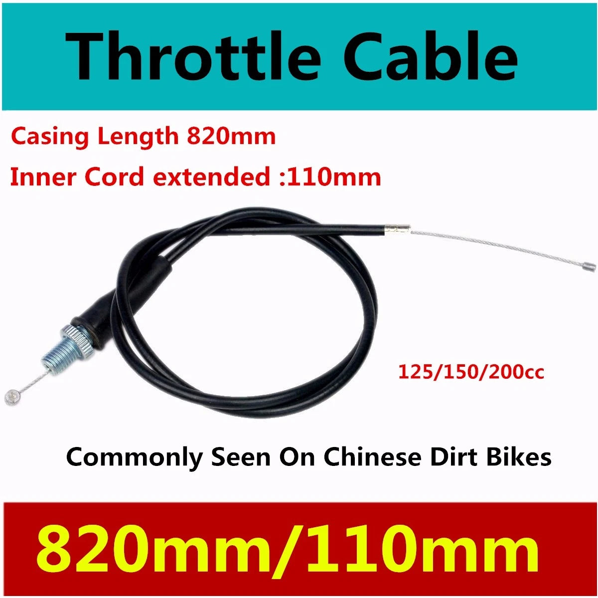 Throttle Cable for Motorbike Dirt Bike ATV (Choose Your Size)