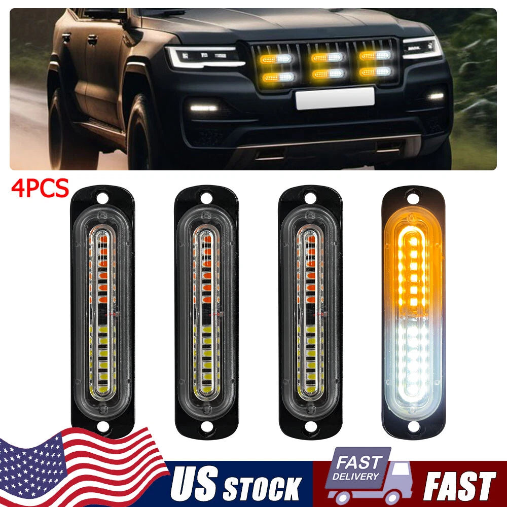 Set of 4 LED White Amber Strobe Lights for SUV Pickup