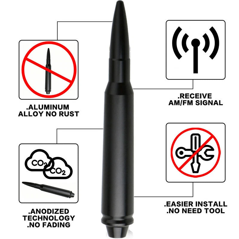 5.7" Black Bullet Antenna Mast for Jeep Wrangler JK/JL Gladiator (2007–2023)