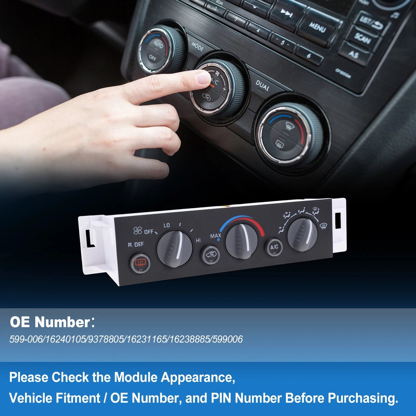 A/C Heater Climate Control Switch Module for Chevrolet C2500 (No. 599-006)
