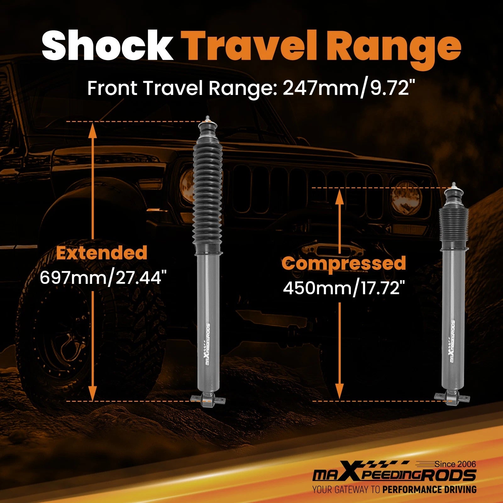 Front Lift Shocks 0.5-3" for Jeep Grand Cherokee (1993–2004)