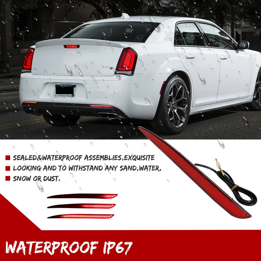 2X Red LED Rear Bumper Reflector Tail Lights for Chrysler 300 (2015–2022)
