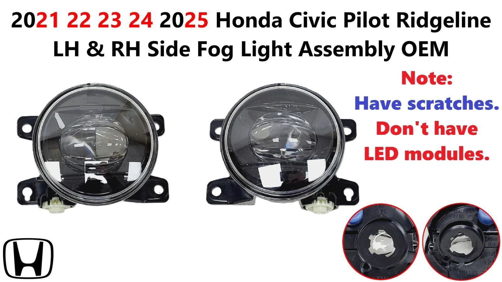 Set of 2 Fog Light Assemblies for Honda Civic Pilot Ridgeline (2021–2025)