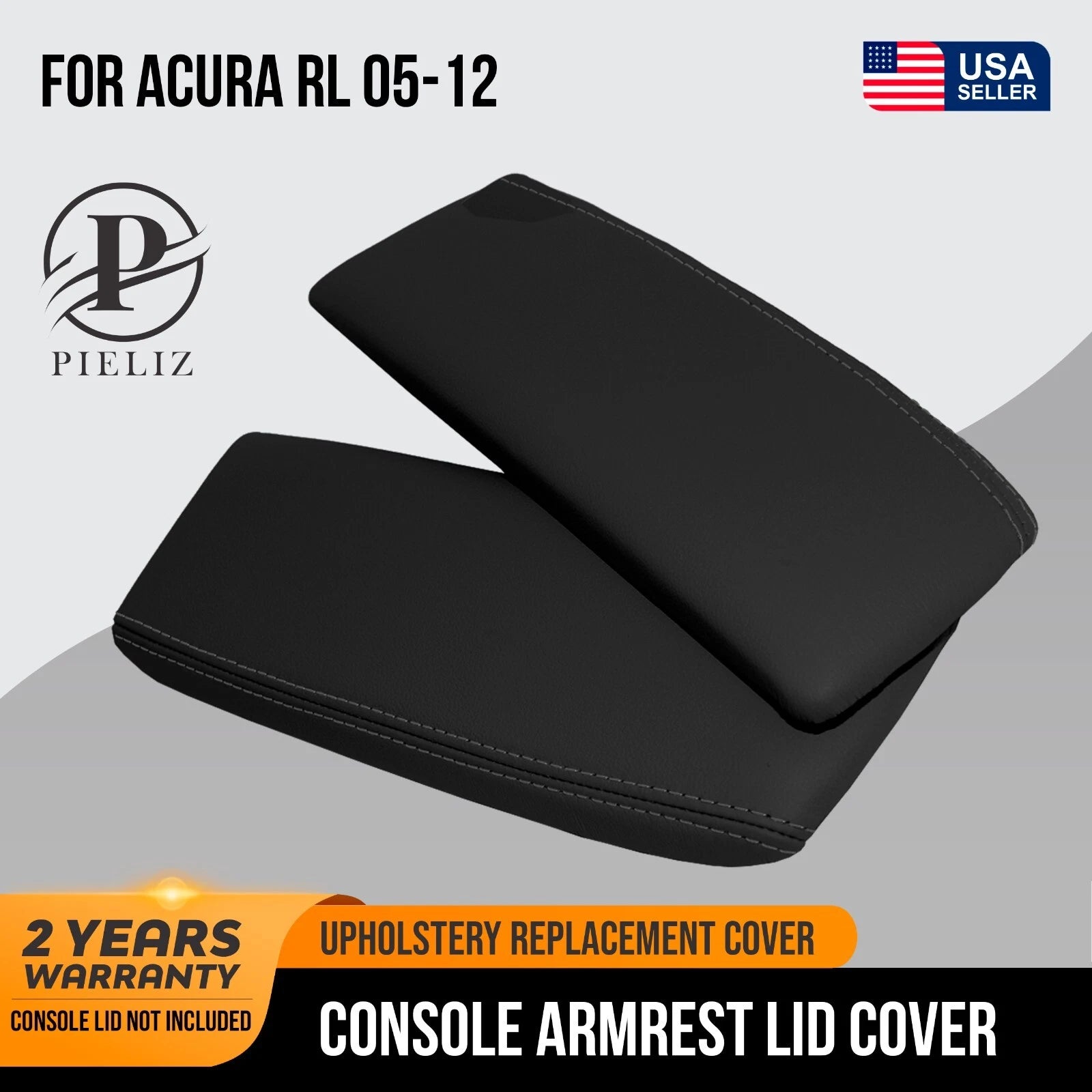 Center Console Armrest Cover for Acura RL (2005–2012) Black Leather Synthetic