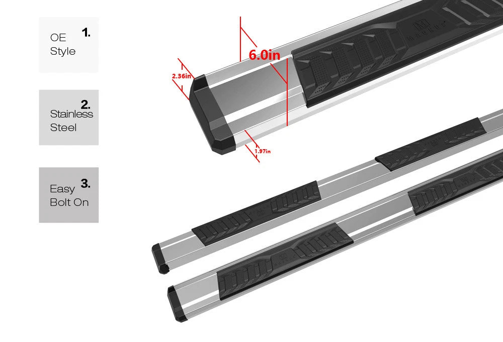 Chrome Running Boards for Chevy Silverado GMC Sierra Crew Cab (2007-2018)