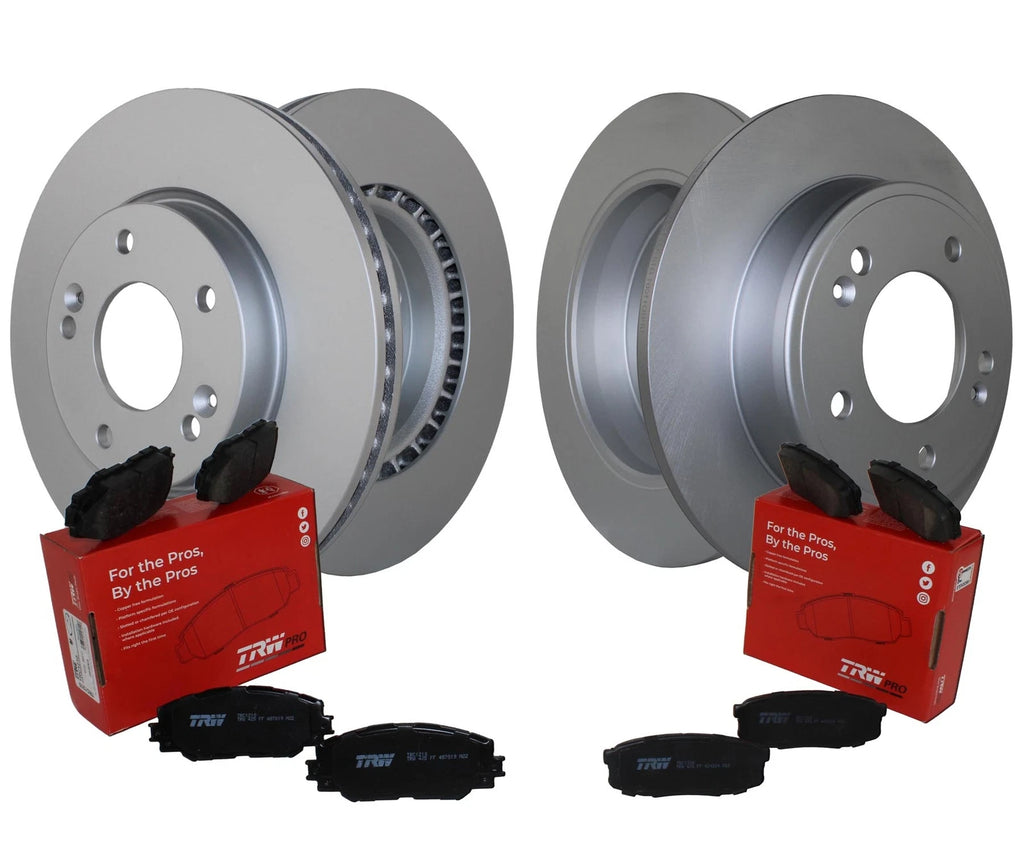 Front & Rear Brake Kit Disc Rotors & TRW Pro Low-Metallic Pads for Hyundai Kia (FWD)