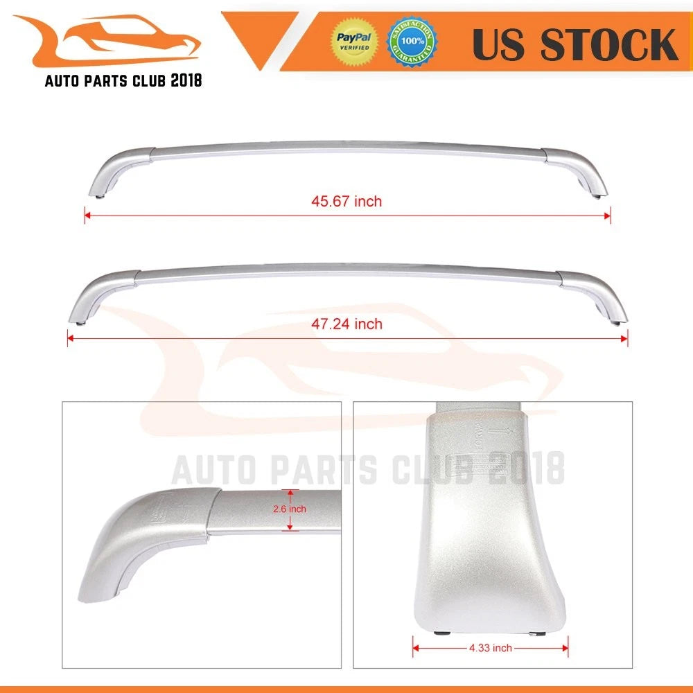 Set of 2 Silver Aluminum Roof Rack Cross Bars for Toyota Highlander (2014)