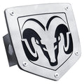 Brushed Stainless Steel Trailer Hitch Plug - Officially Licensed for Dodge RAM