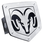 Brushed Stainless Steel Trailer Hitch Plug - Officially Licensed for Dodge RAM
