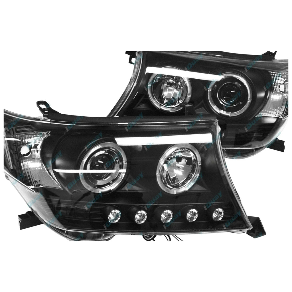 2 x Headlights for Toyota Landcruiser 200 Series Angel Eye Projector BLACK