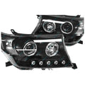 2 x Headlights for Toyota Landcruiser 200 Series Angel Eye Projector BLACK