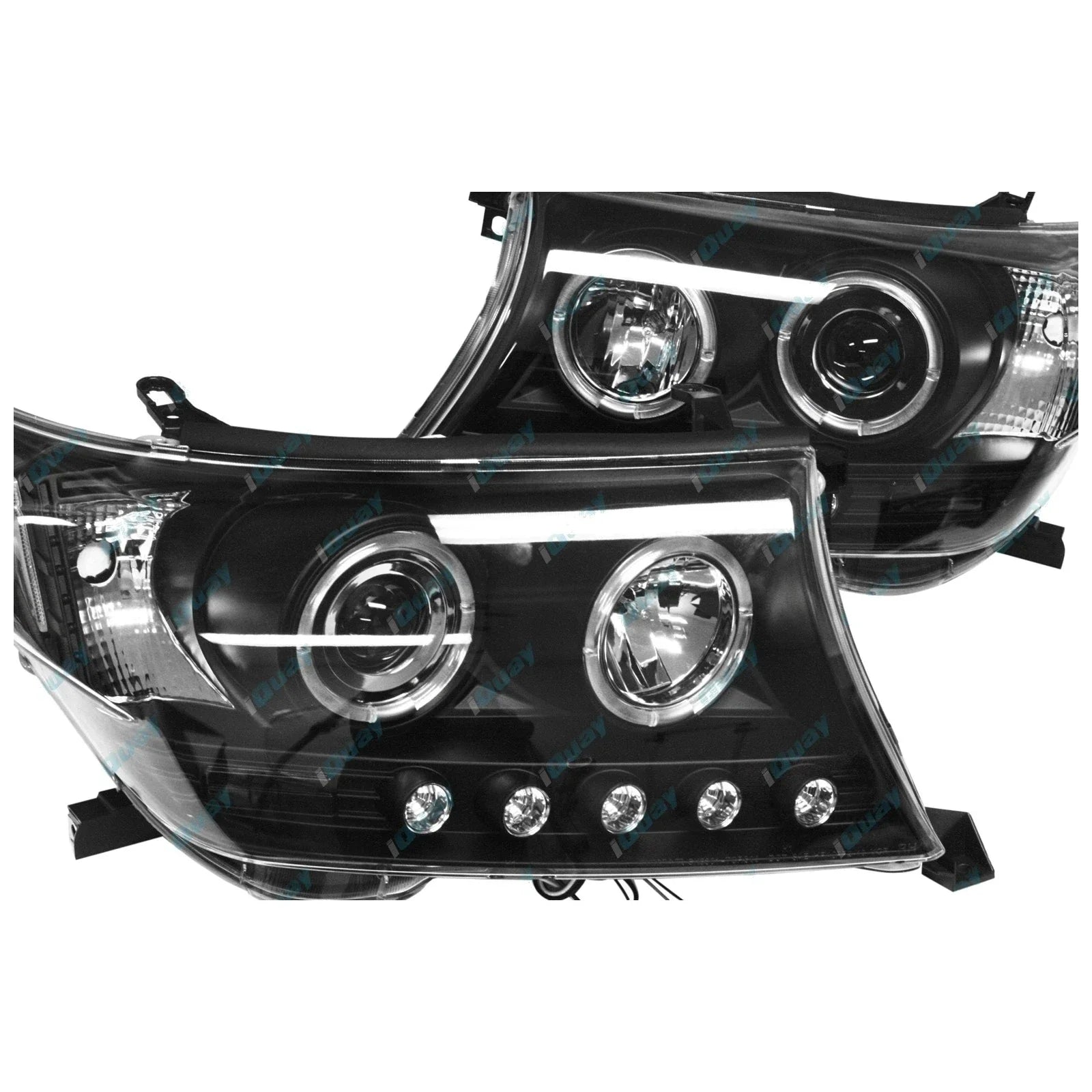 2 x Headlights for Toyota Landcruiser 200 Series Angel Eye Projector BLACK