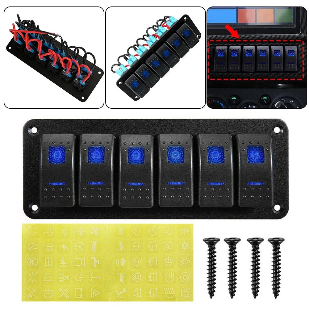 6 Gang Rocker Switch Panel for Marine Boat RV (IP67 Waterproof)