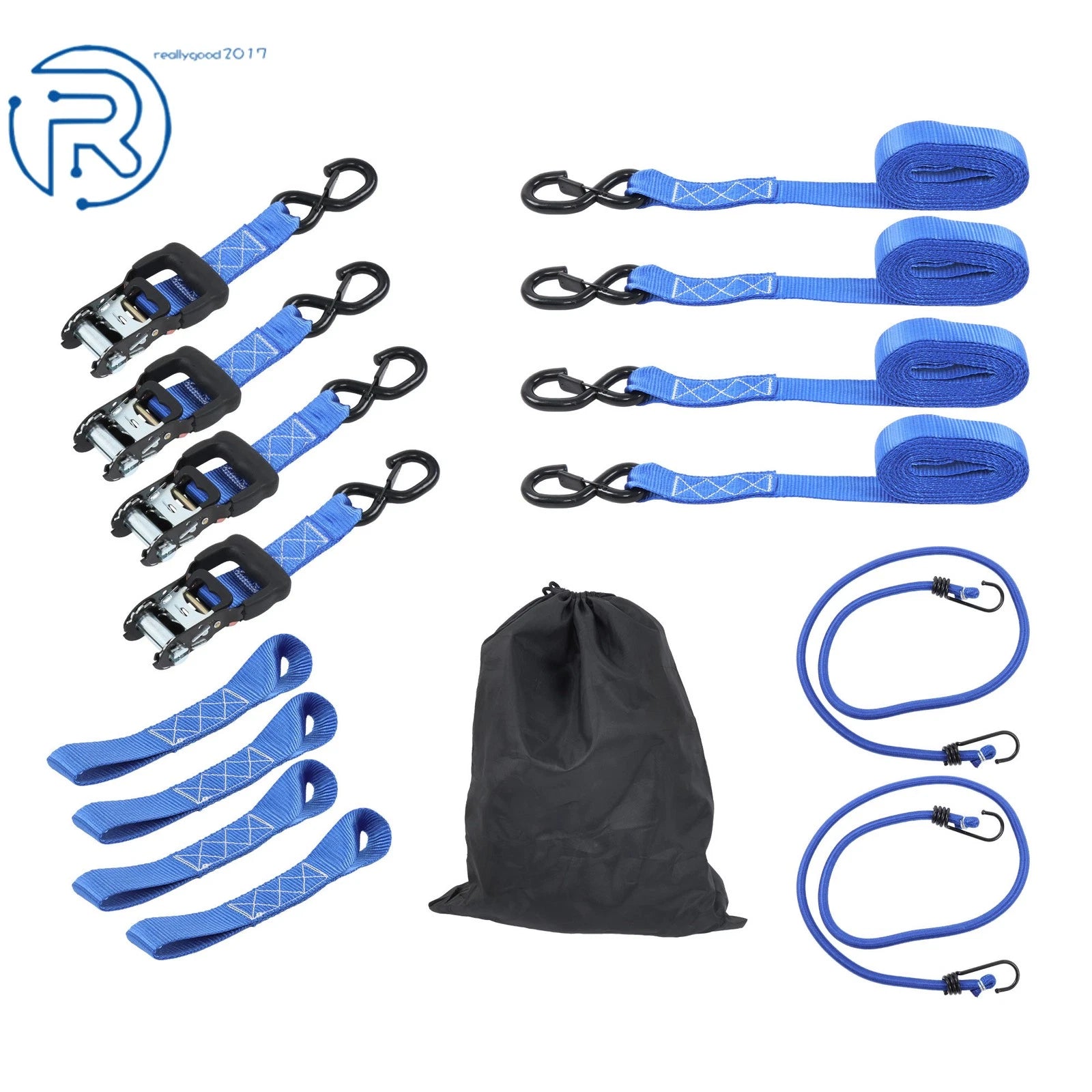 Set of 4 Tie Downs 1.6" × 15' Ratchet Straps 5208Lbs with S Hook Heavy Duty