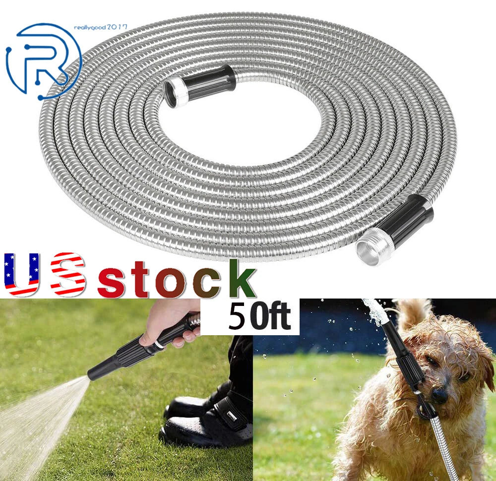 50FT Stainless Steel Flexible Garden Water Hose Pipe