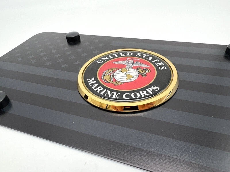 License Plate Cover Black American Flag for Marine Corps USMC (2000–2026)