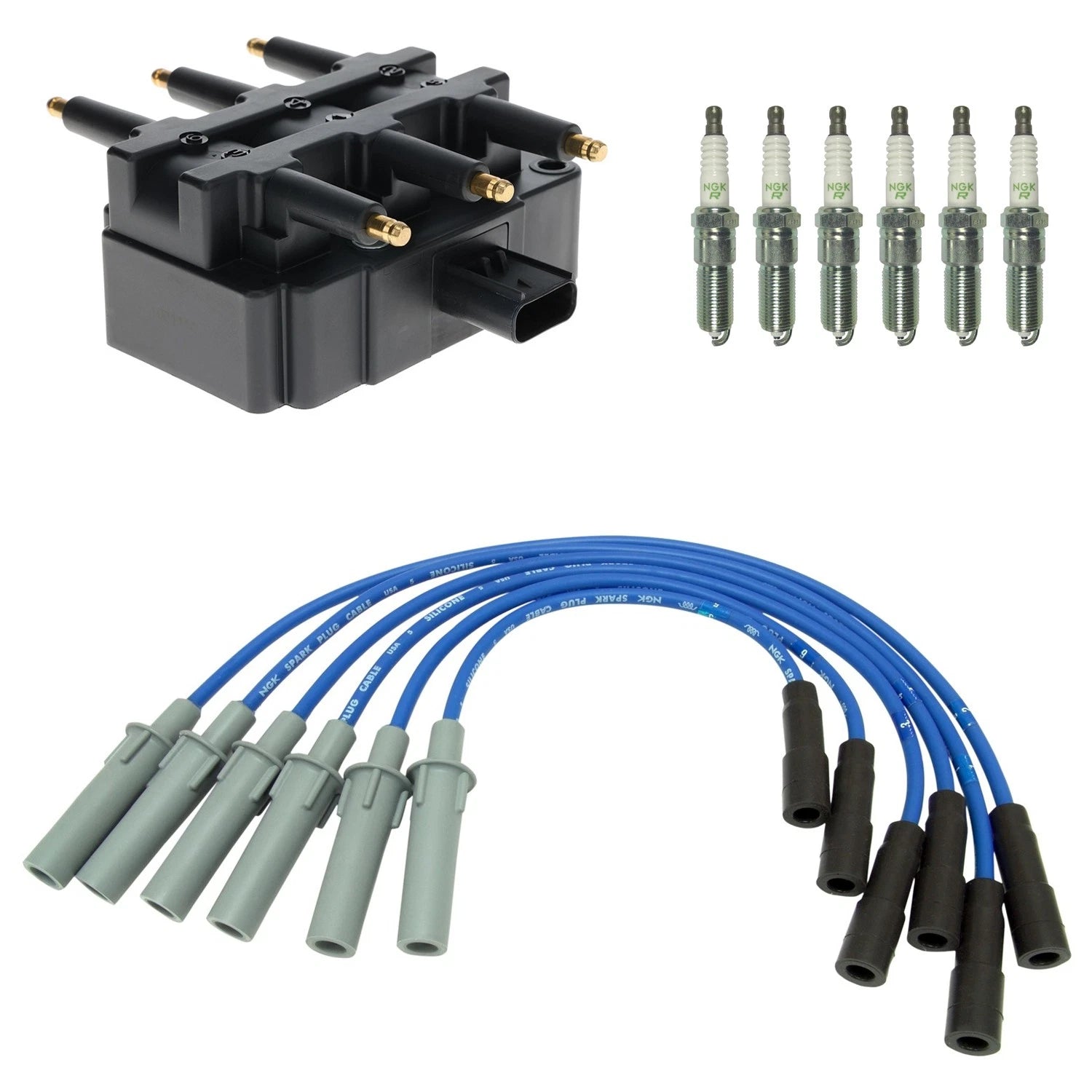 Hitachi Ignition Coils & NGK V-Power Spark Plug Wire Set for Grand Caravan