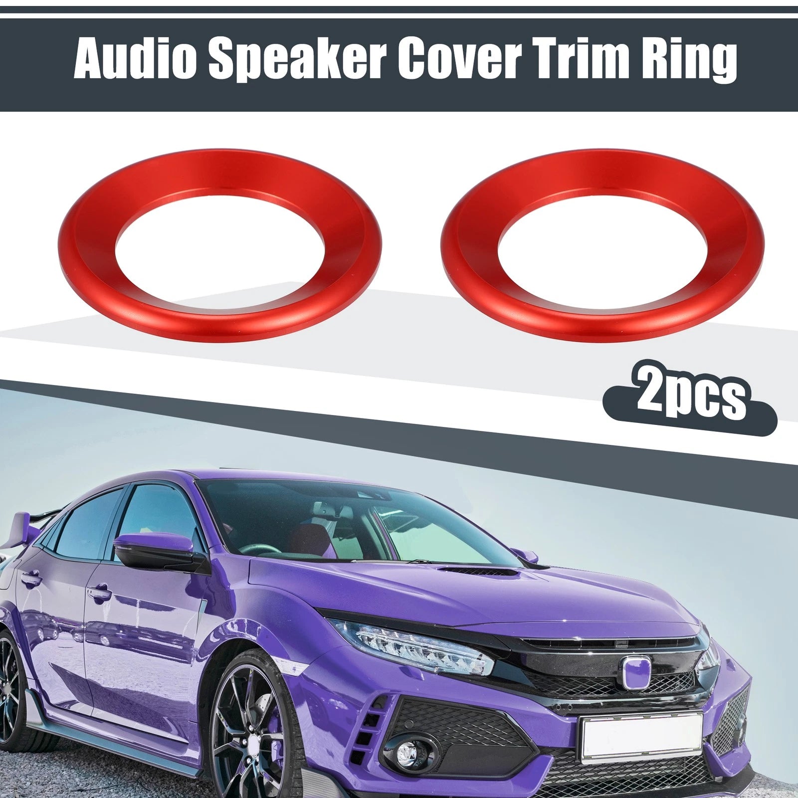 2Pcs Red Door Audio Speaker Ring Cover for Honda Civic (2016–2021) 746453975761