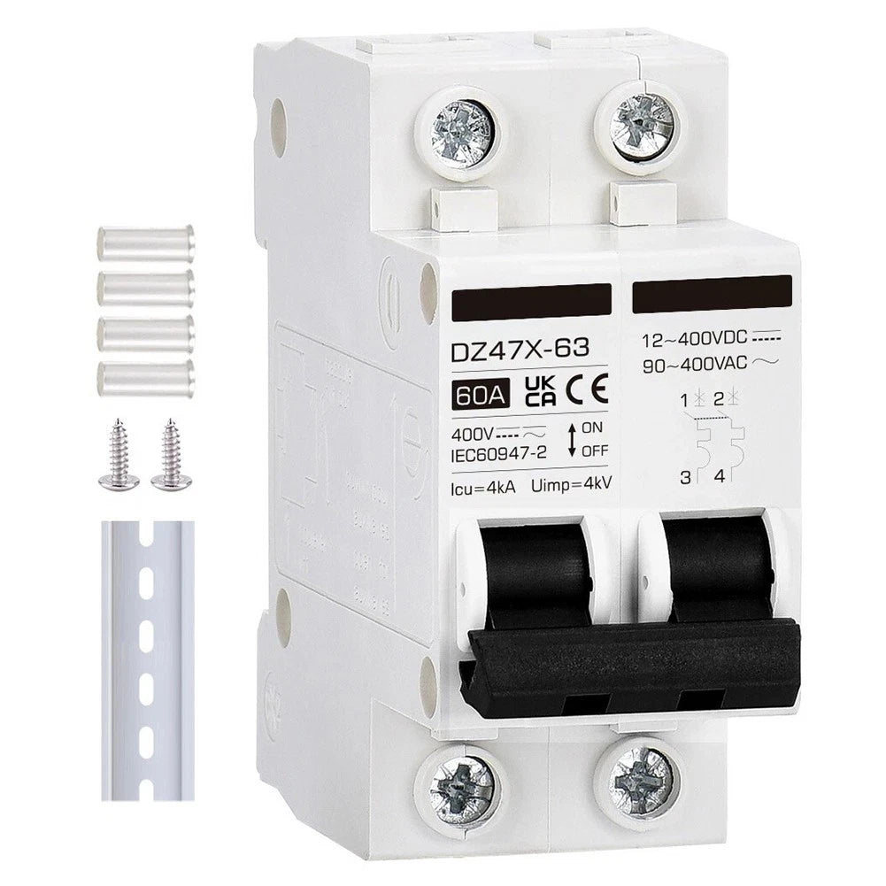 2 Pole Solar Circuit Breaker for AC DC 400V (15A 30A 60A 100A 120A)