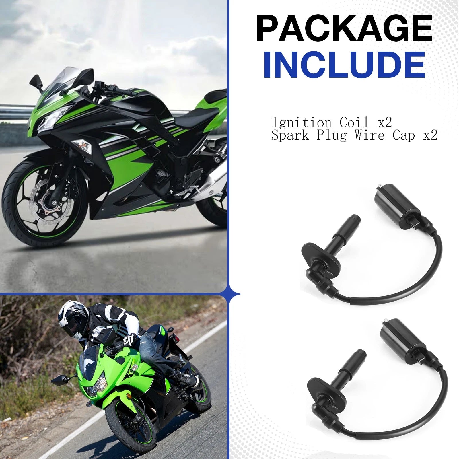 Ignition Coil & Spark Plug Cap for Kawasaki Ninja 250R (1988-2007)