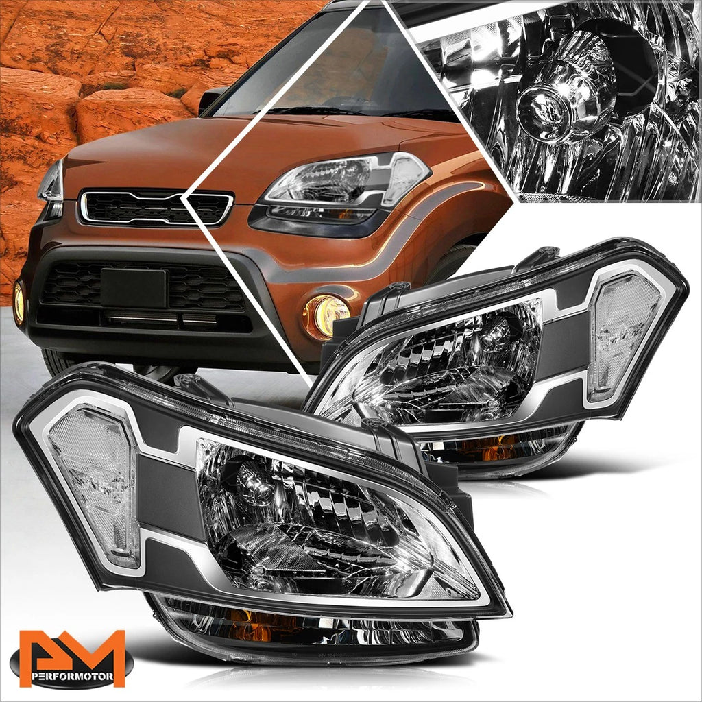 Headlight Lamp Assembly for Kia Soul (2010–2011) Black Housing Clear Corner