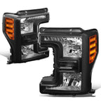 Set of 2 Black Housing Amber Side Driving Headlight Lamps for F250 F350 (2017–2019)