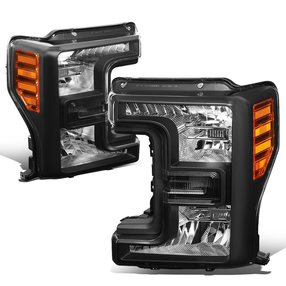 Set of 2 Black Housing Amber Side Driving Headlight Lamps for F250 F350 (2017–2019)