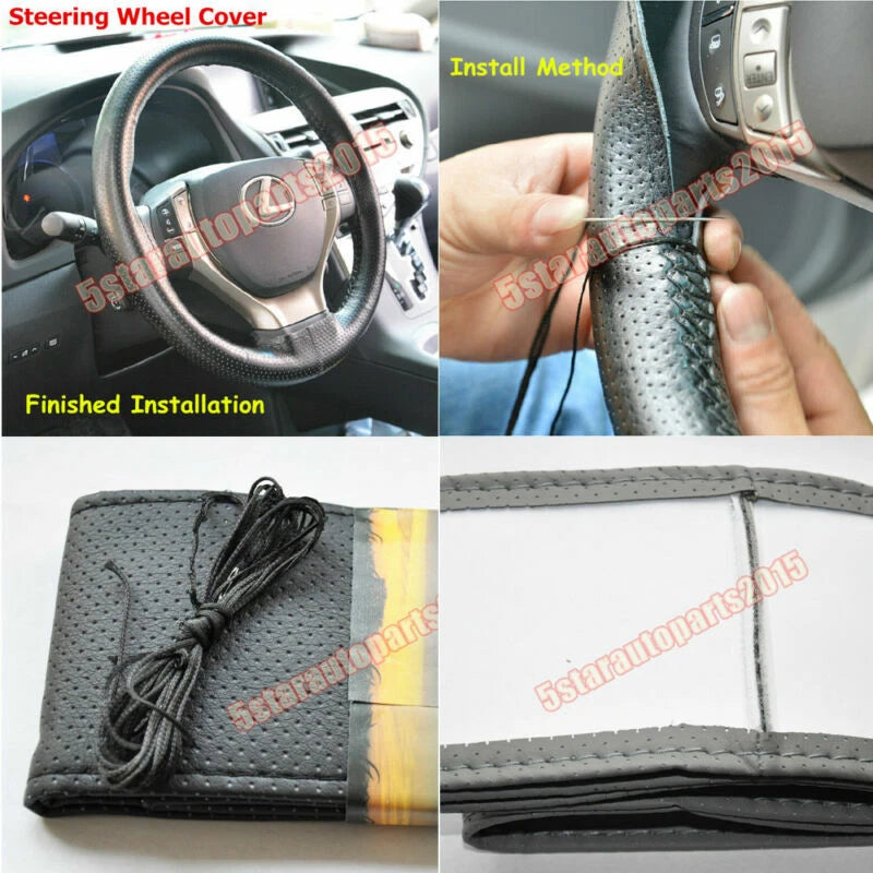 Steering Wheel Cover for Universal Fit (DIY PU Leather, Anti-slip, Black)