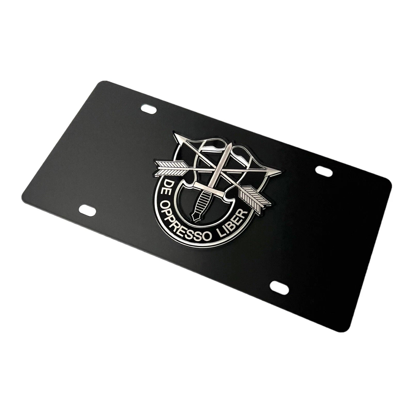 US Army Special Forces License Plate Frame Black Stainless for Universal