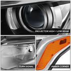 Driver Left Chrome/Amber Projector Headlight Lamp for Chevrolet Traverse (2018–2021)