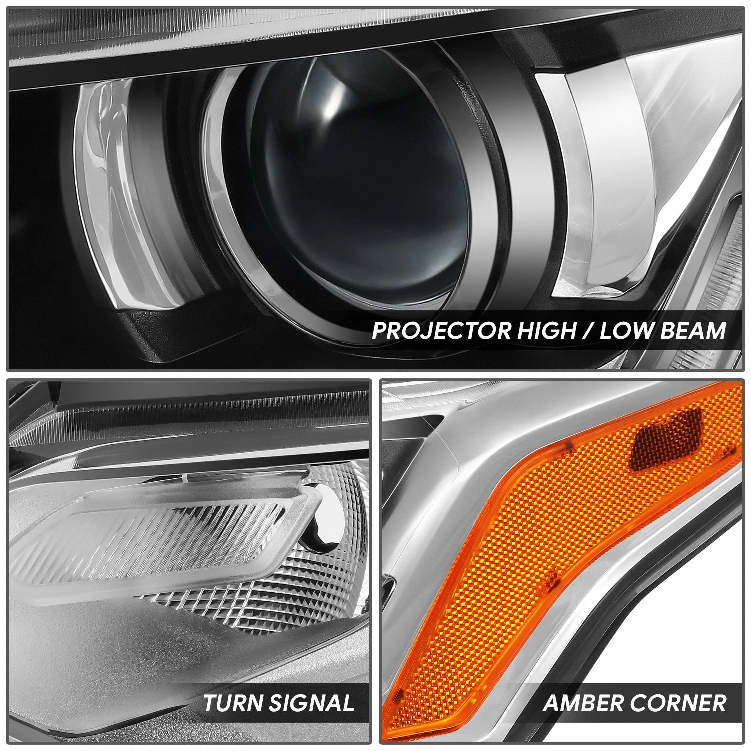 Driver Left Chrome/Amber Projector Headlight Lamp for Chevrolet Traverse (2018–2021)