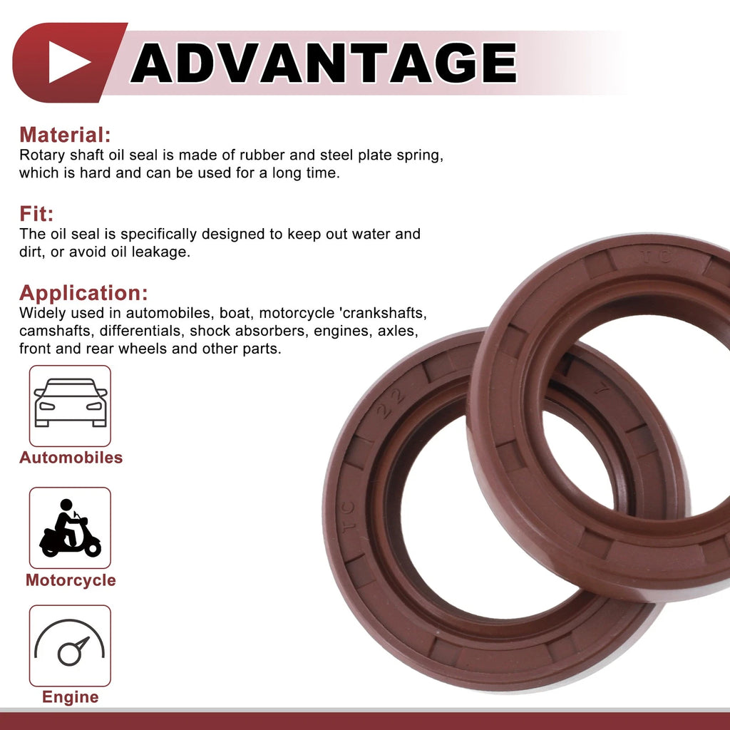 2X Oil Seal Rotary Shaft Seal FKM Rubber 22x35x7mm for Universal Applications