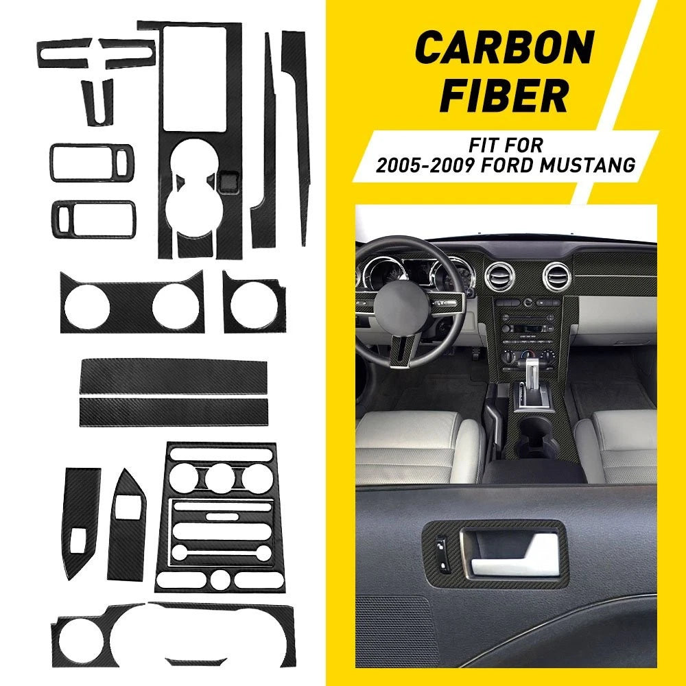 22Pcs Carbon Fiber Interior Trim Cover for Ford Mustang (2005–2009)