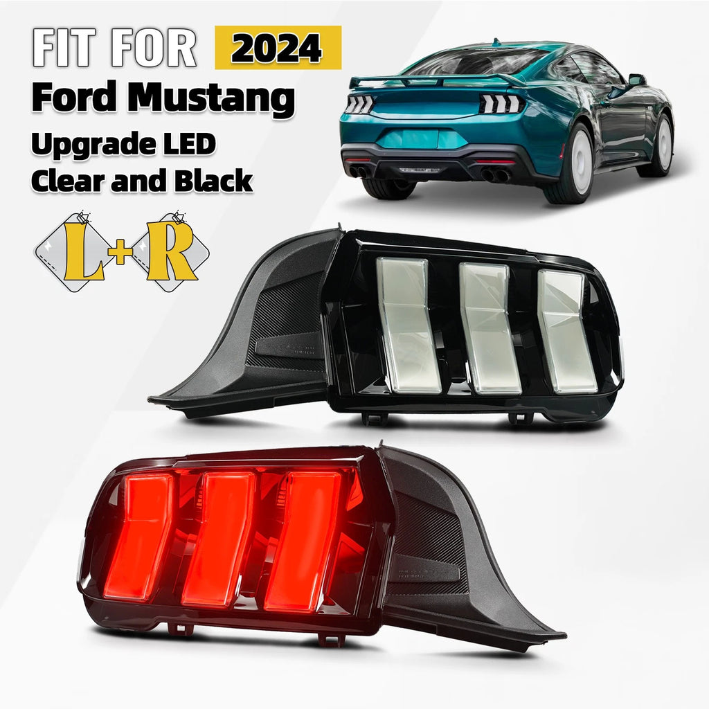 LED Tail Lights for Ford Mustang (2024) - Clear & Black Left + Right Pair